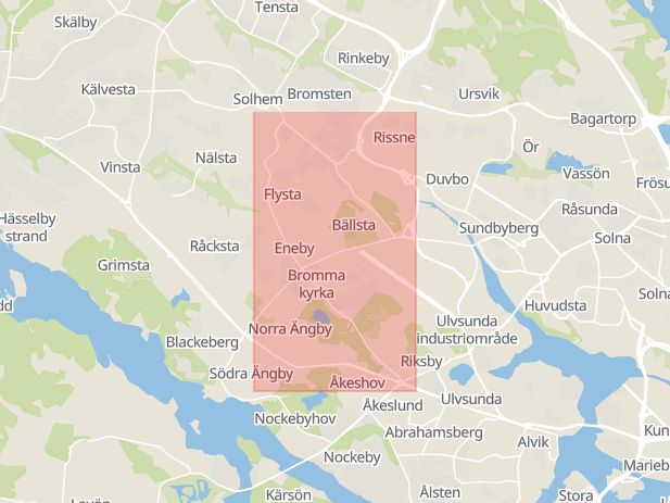Karta som med röd fyrkant ramar in Spångavägen, Stockholm, Stockholms län