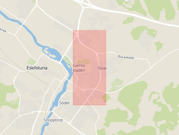 Karta som med röd fyrkant ramar in Undergången, Vasavägen, Carlavägen, Eskilstuna, Södermanlands län