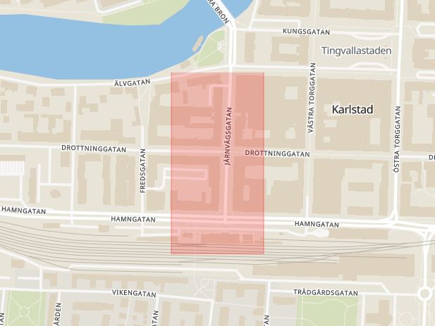Karta som med röd fyrkant ramar in Åhléns, Karlstad, Värmlands län
