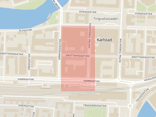 Karta som med röd fyrkant ramar in Tranhem, Karlstad, Värmlands län