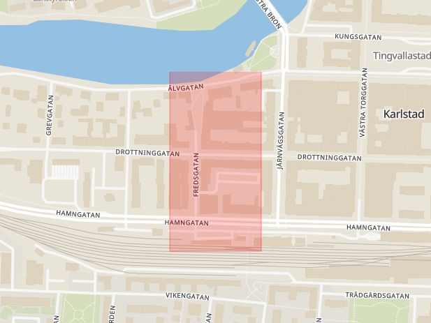 Karta som med röd fyrkant ramar in Tingvallastaden, Filmstaden, Karlstad, Värmlands län