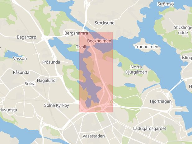 Karta som med röd fyrkant ramar in Roslagsvägen, Upplands väsby, Stockholms län
