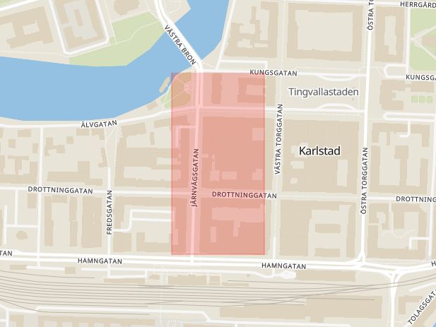 Karta som med röd fyrkant ramar in City Gallerian, Karlstad, Värmlands län