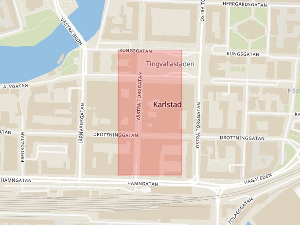 Karta som med röd fyrkant ramar in Valvet, Karlstad, Värmlands län