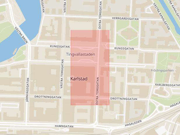 Karta som med röd fyrkant ramar in Kronoparken, Adidas, Kronoparkens Centrum, Karlstad, Värmlands län
