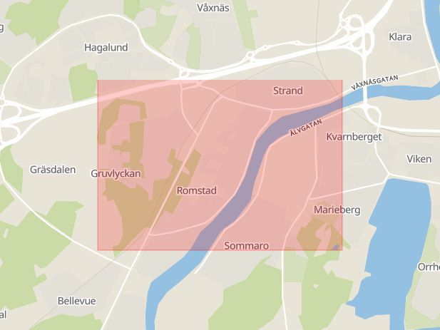 Karta som med röd fyrkant ramar in Romstad, Karlstad, Värmlands län