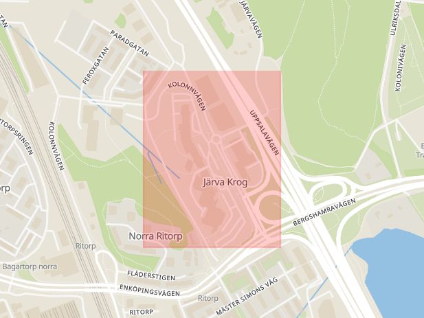 Karta som med röd fyrkant ramar in Vallgatan, Solna, Stockholms län
