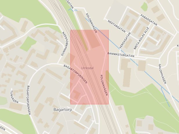 Karta som med röd fyrkant ramar in Ulriksdal, Helenelund, Solna, Stockholms län