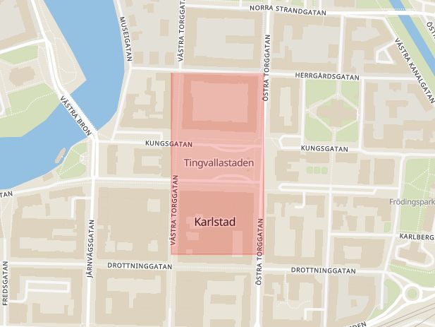 Karta som med röd fyrkant ramar in Stora Torget, Karlstad, Värmlands län