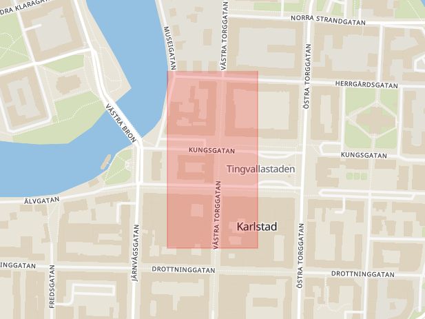 Karta som med röd fyrkant ramar in Värmland, Karlstad, Värmlands Tingsrätt, Värmlands län
