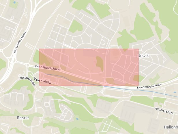 Karta som med röd fyrkant ramar in Tensta, Gamla Enköpingsvägen, Stockholm, Stockholms län