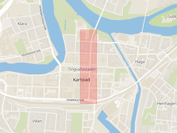 Karta som med röd fyrkant ramar in Östra Torggatan, Karlstad, Värmlands län