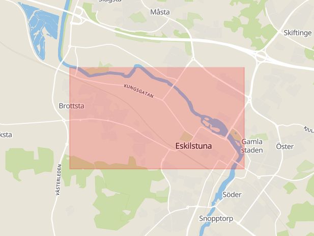 Karta som med röd fyrkant ramar in Kungsgatan, Eskilstuna, Södermanlands län