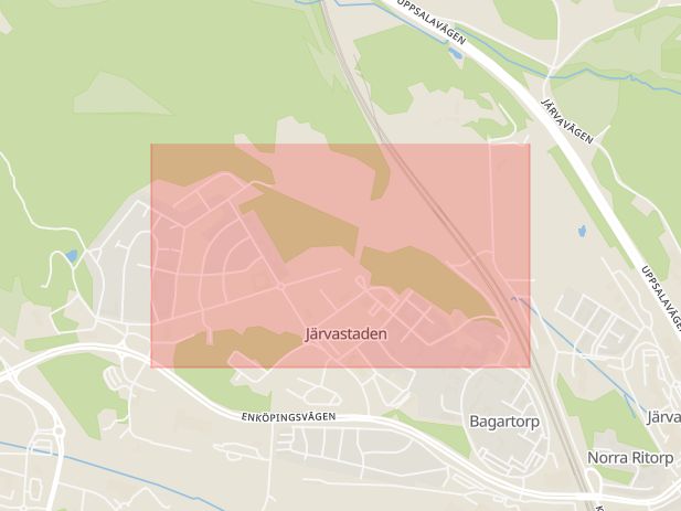 Karta som med röd fyrkant ramar in Gunnarbovägen, Solna, Stockholms län