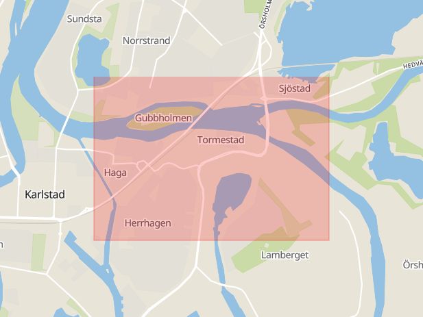 Karta som med röd fyrkant ramar in Tormestad, Karlstad, Värmlands län