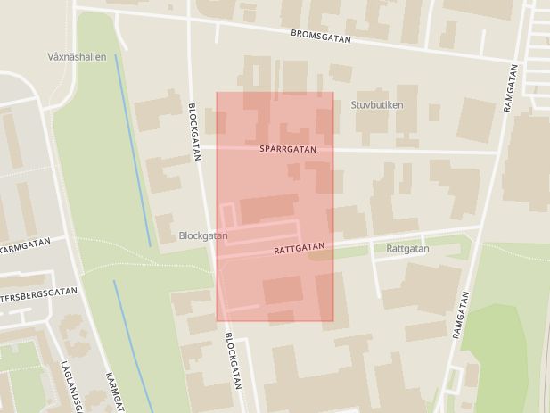 Karta som med röd fyrkant ramar in Blockgatan, Lidl, Karlstad, Värmlands län