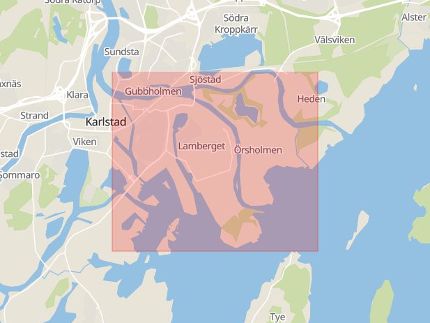 Karta som med röd fyrkant ramar in Lamberget, Karlstad, Värmlands län