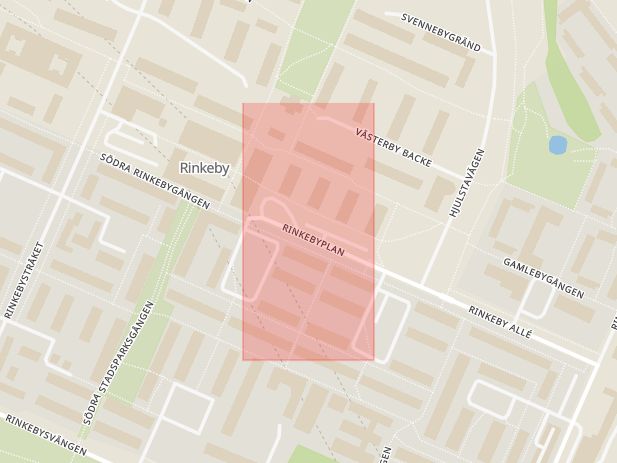 Karta som med röd fyrkant ramar in Rinkeby, Rinkebyplan, Stockholm, Stockholms län