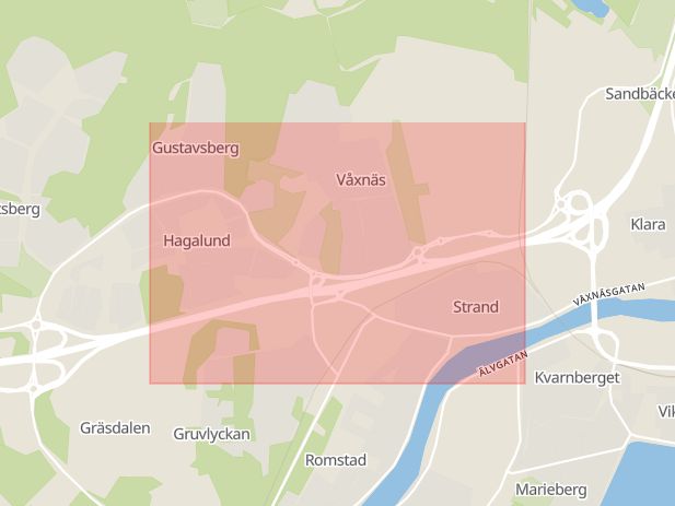 Karta som med röd fyrkant ramar in Våxnäs, Karlstad, Värmlands län
