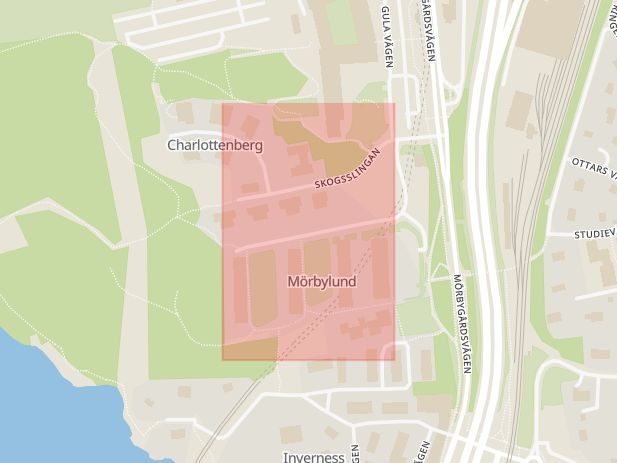 Karta som med röd fyrkant ramar in Mörbylund, Danderyd, Stockholms län