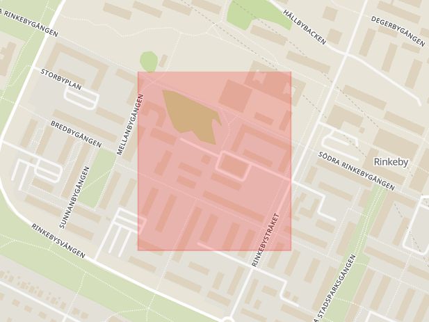 Karta som med röd fyrkant ramar in Rinkeby, Bredbyplan, Stockholm, Stockholms län