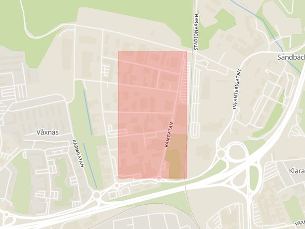 Karta som med röd fyrkant ramar in Ramgatan, Karlstad, Värmlands län