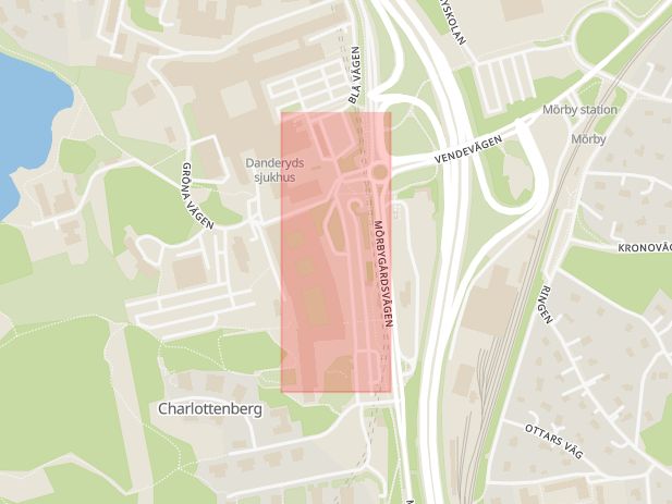 Karta som med röd fyrkant ramar in Entrévägen, Danderyd, Stockholms län