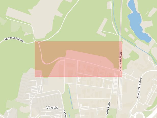 Karta som med röd fyrkant ramar in Säterivägen, Våxnäs, Karlstad, Värmlands län