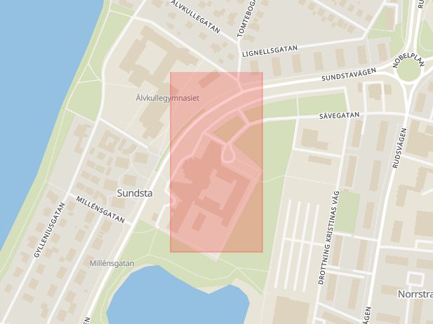Karta som med röd fyrkant ramar in Sundsta, Karlstad