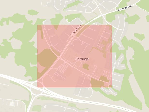 Karta som med röd fyrkant ramar in Södermanland, Karl Hovbergsgatan, Eskilstuna, Nyköpings Lasarett, Skiftingegatan, Södermanlands län