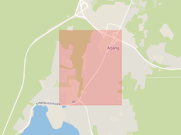 Karta som med röd fyrkant ramar in Storgatan, Årjäng, Värmlands län
