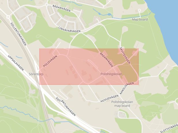 Karta som med röd fyrkant ramar in Helenelund, Ulriksdal, Polishögskolan, Sollentuna, Stockholms län