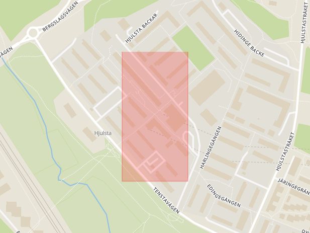 Karta som med röd fyrkant ramar in Bergslagsvägen, Vällingby, Hjulsta, Stockholm, Stockholms län