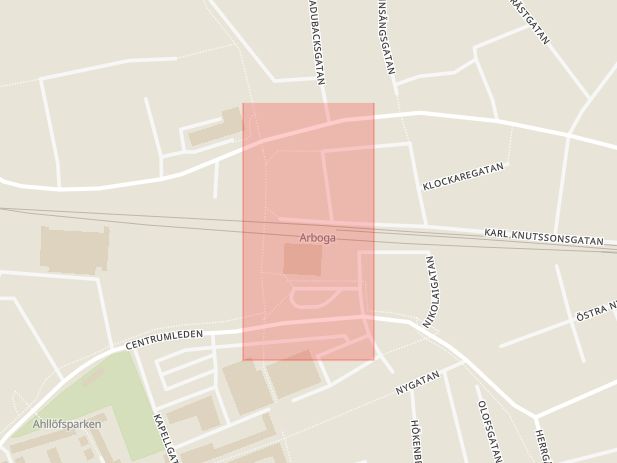 Karta som med röd fyrkant ramar in Arboga, Örebro, Västerås, Västmanlands län