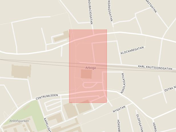 Karta som med röd fyrkant ramar in Stockholm, Arboga, Västmanlands län