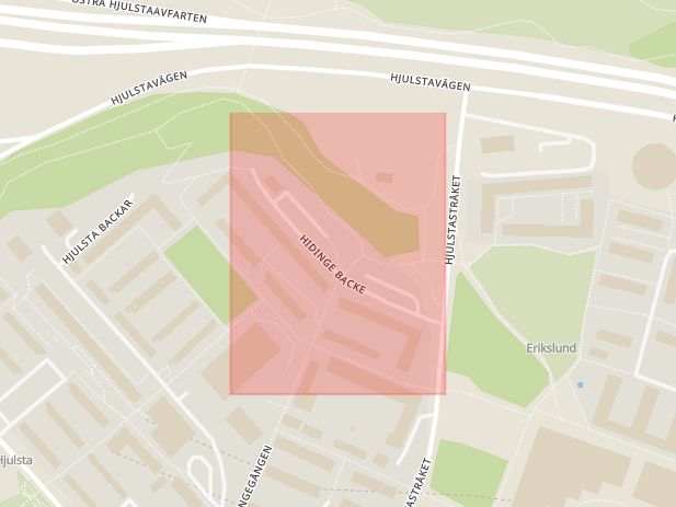 Karta som med röd fyrkant ramar in Tensta, Hidinge Backe, Stockholm, Stockholms län