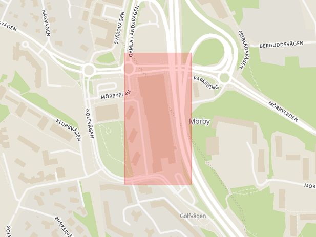 Karta som med röd fyrkant ramar in Mörby Centrum, Danderyds Kommun, Brandförsvaret, Danderyd, Stockholms län