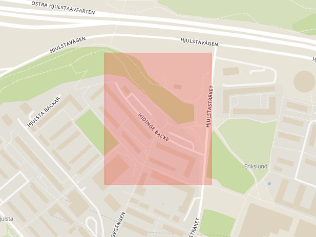 Karta som med röd fyrkant ramar in Tensta, Hidinge Backe, Stockholm, Stockholms län