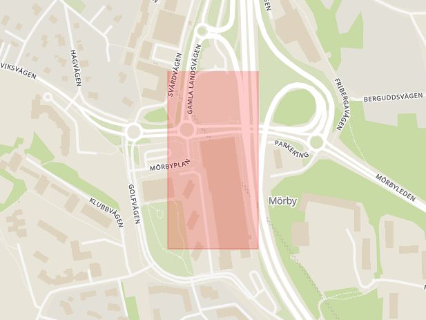 Karta som med röd fyrkant ramar in Mörby Centrum, Danderyd, Stockholms län
