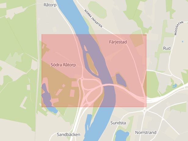 Karta som med röd fyrkant ramar in Färjestad, Karlstad, Värmlands län