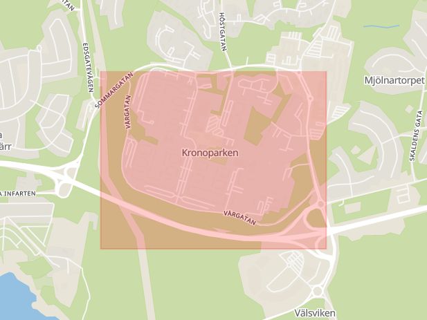 Karta som med röd fyrkant ramar in Vårgatan, Karlstad, Värmlands län