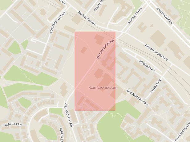 Karta som med röd fyrkant ramar in Kista, Jyllandsgatan, Århusgatan, Stockholm, Stockholms län
