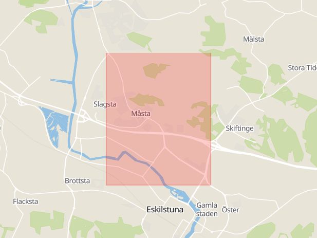 Karta som med röd fyrkant ramar in Torshällavägen, Årby, Eskilstuna, Södermanlands län