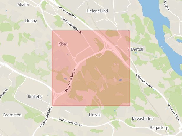 Karta som med röd fyrkant ramar in Kymlingelänken, Stockholm, Stockholms län