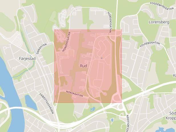 Karta som med röd fyrkant ramar in Mossgatan, Karlstad, Värmlands län