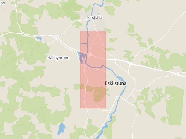 Karta som med röd fyrkant ramar in Södermanland, Ärla, Eskilstuna, Gnesta, Björnlunda, Hundbiten, Västerleden, Södermanlands län