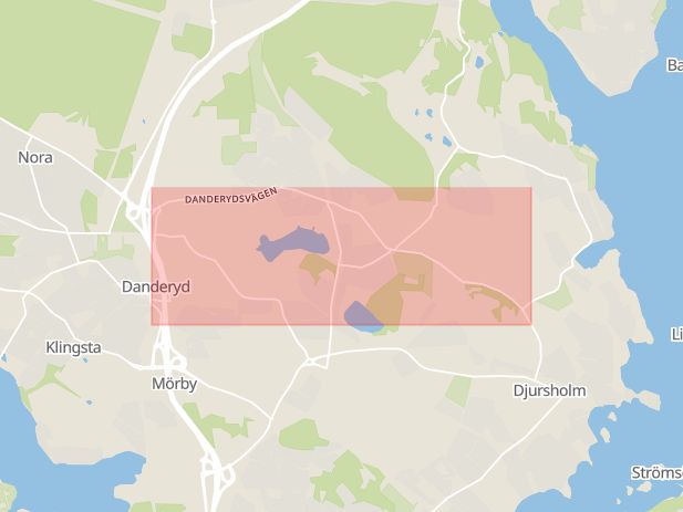 Karta som med röd fyrkant ramar in Djursholm, Danderydsvägen, Danderyd, Stockholms län