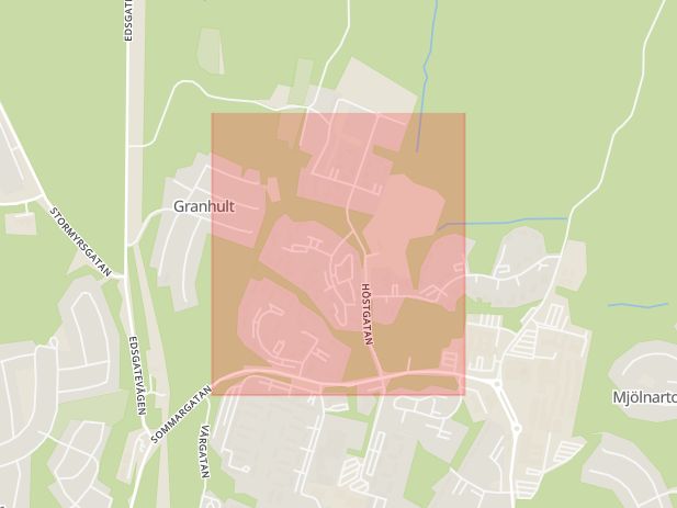 Karta som med röd fyrkant ramar in Höstgatan, Kronoparken, Karlstad, Värmlands län