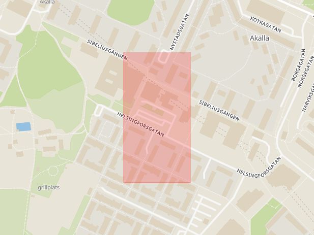 Karta som med röd fyrkant ramar in Uppsala, Villmanstrandsgatan, Akalla, Lida, Stockholm, Stockholms län