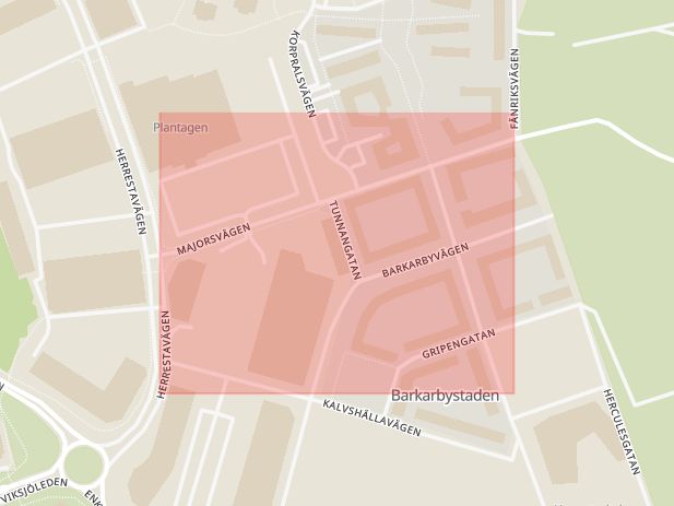 Karta som med röd fyrkant ramar in Barkarby, Majorsvägen, Järfälla, Stockholms län